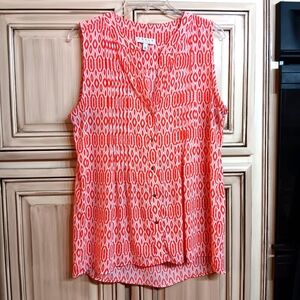 Chaus Sleeveless Blouse - Coral Orange Print‎ - Size Large L